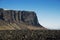 Panorama view of Lomagnupur table mountain subglacial mound rock formation ridge edge vertical cliff South Iceland
