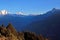 Panorama view of the majestic of himalayan mountain range during sunrise