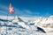 Panorama view of Matterhorn and swiss flag