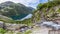 Panorama view on Morskie Oko from the to the Czarny Staw, Tatra, Poland