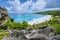 Panorama view of most spectacular tropical beach Grande Anse on La Digue Island, Seychelles. Vacation holidays lifestyle