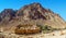 A panorama view of  Mount Sinai, Egypt and Saint Catherine`s Monastery at the base of the mountain