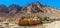 A panorama view of Mount Sinai with Saint Catherine`s Monastery at the foot of the mountain in Egypt