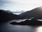 Panorama view of mountain lake nature landscape on Benmore Peninsula and Waitaki River in Canterbury New Zealand