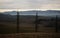 Panorama view of mountain range with low clouds along Highway 79 between Fairline and Geraldine Canterbury New Zealand