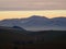 Panorama view of mountain range with low clouds along Highway 79 between Fairline and Geraldine Canterbury New Zealand