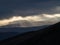 Panorama view of mountain range silhouette layers haze dust fog clouds at Misti volcano Arequipa Peru Andes