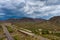 Panorama view of mountains desert in the middle of the highway of Arizona