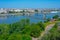 Panorama view of Novi Sad from Petrovaradin fortress in Serbia