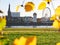 Panorama view of the old town of Dusseldorf from the banks of the Rhine in an autumn climate. Dusseldorf city skyline framed with