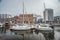 Panorama view of Old Town in Gdansk with sailboats and hotels