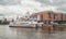 Panorama view of Old Town in Gdansk with tourist boat sailing