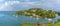 A panorama view over Castries, St Lucia towards the airport in the morning