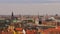 Panorama view over the historic center of Copenhagen, Denmark including Christiansborg castle, channel and several steeples.