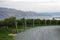 Panorama view over vineyard mountains in okanagan valley canada