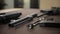 Panorama view of the parts of the disassembled rifle