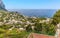 A panorama view from Piazzo Umberto over Marina Grande and the funicular railway on the island of Capri, Italy