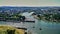 Panorama view of the point where the Rhine River meets the Mosel River at Koblenz Germany.