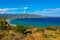 Panorama view of Pori beach at Peloponnese peninsula in Greece