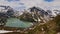 Panorama view of reservoir Silvretta, Montafon, Austria and the surrounding mountains with pass road HochalpenstraÃŸe.