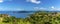 A panorama view from Ridge Road towards the islands of Guana, Great Camanoe and Scrub from the main island of Tortola