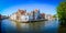 Panorama view of river canal and colorful houses in Bruges