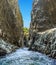 A panorama view of the river rapids and basalt column walls in the Alcantara gorge near Taormina, Sicily