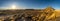 Panorama view of the rock formations during sunset in the desert of Las Bardenas Reales, Spain