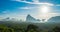 Panorama view of sea and mountain in morning golden hour time,Nature scene,Khao Samed Nang Chee Viewpoint,Phang Nga,Thailand.