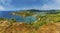 A panorama view from Shirley Heights viewpoint down into Freemans Bay on the coast of Antigua