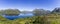 Panorama view of Sildpollen bay and Sildpollneset chapel from Austnesfjorden viewpoint