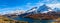 Panorama view of Sils lake and the Engadin Alps in golden autumn