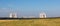 Panorama view of summer landscape with nuclear power plant