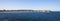 Panorama view of Sydney Bondi Beach NSW Australia. White Sandy Beach, turquoise blue water and surfing waves