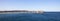 Panorama view of Sydney Bondi Beach NSW Australia. White Sandy Beach, turquoise blue water and surfing waves