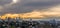 Panorama view of Sydney CBD and Sydney Harbour. Distant view of High-rise office towers and high-rise apartment buildings.