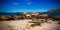 Panorama view to Jusnesvika bay and Rambergstranda beach, Flakstadoya island, Lofoten, Norway