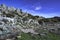Panorama view of Torcal de Antequera in Malaga, an impressive karst landscape of unusual limestones landforms