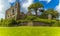 A panorama view towards the castle at Laugharne, Wales