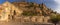 A panorama view towards the fort and old town above the blue city of Jodhpur, Rajasthan, India in the late afternoon
