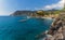 A panorama view towards Monterosso al Mare, Italy from the path to Vernazza