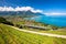 Panorama view of Villeneuve city with Swiss Alps