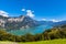Panorama view Walensee lake and the Alps