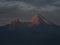 Panorama view of Watzmann alpine mountain range alpenglow from Marxenhoehe Berchtesgaden Upper Bavaria Germany alps