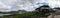 Panorama view of the whitwashed Andalusian village of Zahara de la Sierra and its Moorish Castle on the hilltop