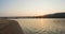 Panorama viewe of Ong Cop bridge by sunset period, the longest wooden bridge in Vietnam