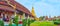 Panorama with Viharn Luang and Chedi of Wat Phra That Hariphunchai Temple, Lamphun, Thailand