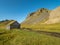 Panorama the viking village in Stokksnes, Iceland with Vestrahorn mountain