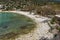 Panorama of village and beach of Aliki, Thassos island,  Greece