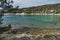 Panorama of village and beach of Aliki, Thassos island,  Greece